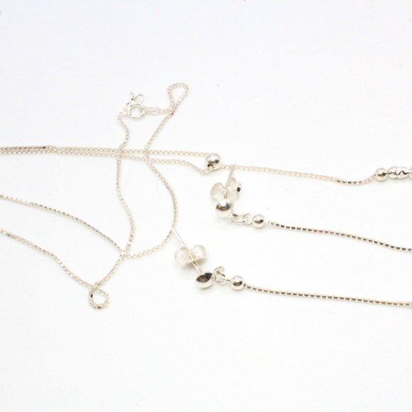 Contemporary New Sterling Silver Stunning Dainty Necklace 2" Long Earrings Set - Picture 6 of 6